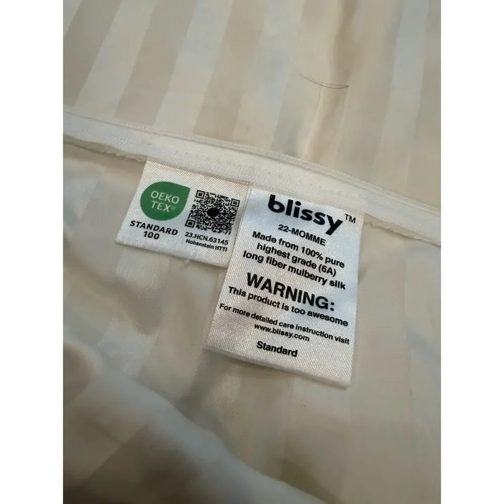 Blissy 22 Momme White Stripe Standard Silk Pillowcase Zipper Closure NIB